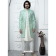 Stylish Green And Cream Jacqurad Silk Designer Indowestern Sherwani