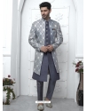 Jacqurad Silk Designer Indowestern Sherwani In Grey