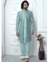 Firozi Jacqurad Silk Designer Indowestern Sherwani For Men