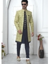 Green Jacqurad Silk Designer Indowestern Sherwani For Men