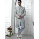 Grey Jacqurad Silk Designer Indowestern Sherwani For Men