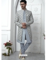 Grey Jacqurad Silk Designer Indowestern Sherwani For Men