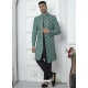 Classy Jacqurad Silk Designer Indowestern Sherwani In Teal For Men