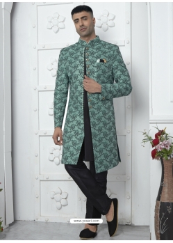 Classy Jacqurad Silk Designer Indowestern Sherwani In Teal For Men