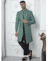 Classy Jacqurad Silk Designer Indowestern Sherwani In Teal For Men