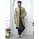 Beige And Blue Jacqurad Silk Designer Indowestern Sherwani For Men