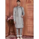 Grey Art Silk Indo Western With Embroidery And Thread Work For Men