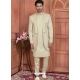 Cream Art Silk Machine Embroidery And Thread Work Indo Western For Men