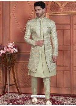 Green Art Silk Indo Western For Men