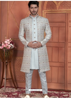 Indo Western With Embroidery And Thread Work In Grey