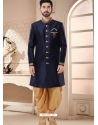 Blue Silk Lace Worked Indo Western Sherwani