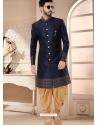 Blue Silk Jacquard Worked Indo Western Sherwani