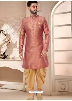 Pink Jacquard And Art Silk Indo Western Sherwani
