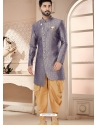 Grey Jacquard Indo Western Sherwani