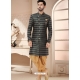 Blue And Green Woven Jacquard Indo Western Sherwani