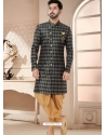 Blue And Green Woven Jacquard Indo Western Sherwani