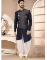 Classy Blue Silk Indo Western Sherwani For Mens