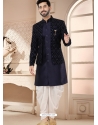 Silk Zari And Sequence Embroidered Indo Western Sherwani In Blue