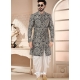 Black And White Woven Jacquard Indo Western Sherwani For Mens