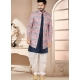 Blue Silk Indo Western Sherwani With Multi Coloured Jacket