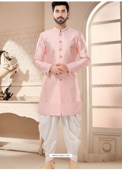 Pink Silk Indo Western Sherwani With Patch Work