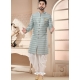 Aqua Grey Woven Jacquard Indo Western Sherwani