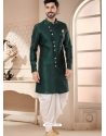 Dark Green Jacquard Indo Western Sherwani