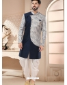 Silk Zari Embroidered Indo Western Sherwani In Blue