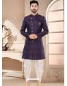 Blue Designer Jacquard Indo Western Sherwani