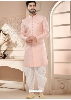 Pink Designer Jacquard Indo Western Sherwani