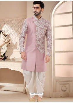Pink Zari Emrboidered Designer Silk Indo Western Sherwani