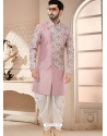 Pink Zari Emrboidered Designer Silk Indo Western Sherwani