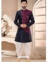 Designer Silk Indo Western Sherwani In Blue