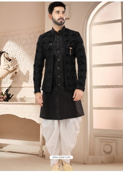 Black Zari And Sequence Embroidered Silk Indo Western