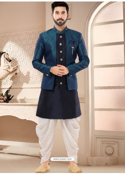 Blue Silk Designer Indo Western Sherwani For Men