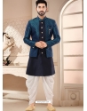 Blue Silk Designer Indo Western Sherwani For Men