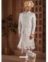 White Art Silk Hand Worked Wedding Sherwani