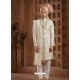 Cream Art Silk Hand Worked Wedding Sherwani