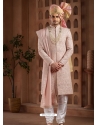 Heavy Hand Worked Art Silk Wedding Sherwani In Pink