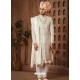 Modern Cream Art Silk Hand Worked Wedding Sherwani