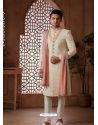 Embroidered Art Silk Hand Worked Wedding Sherwani In Cream