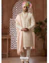 Men's Georgette Hand Worked Wedding Sherwani In Cream