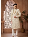 Royal Cream Embroidered Art Silk Hand Worked Sherwani