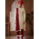 Hand Worked Jacquard Wedding Sherwani In Cream And Maroon