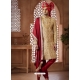 Gold And Maroon Hand Worked Jacquard Wedding Sherwani