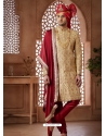 Gold And Maroon Hand Worked Jacquard Wedding Sherwani