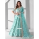 Blue Net Embroidered And Sequins Work Lehenga Choli