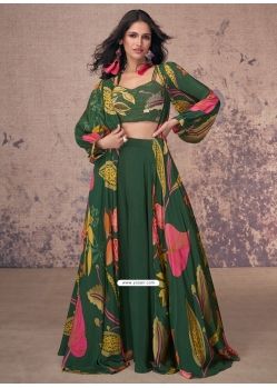 Green Crepe Silk Embroidered And Print Work Palazzo Salwar Suit
