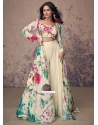 Fantastic Cream Crepe Silk Salwar Suit With Embroidered And Print Work