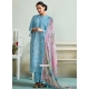 Embroidered And Resham Work Muslin Pant Style Suit In Blue